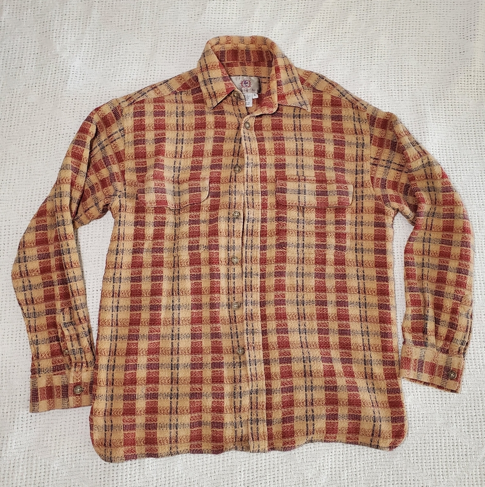 The Territory Ahead Men's Plaid Button-Down Shirt in Tan and Rust
